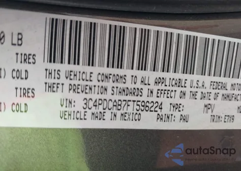 2015 Dodge Journey Se из США, поврежденный, VIN 3C4PDCAB7FT596224